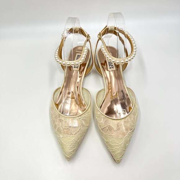 Badgley Mischka Womens Size 8 Ivory White Satin Lace Point Toe Dress Flats Shoes - Picture 3 of 12